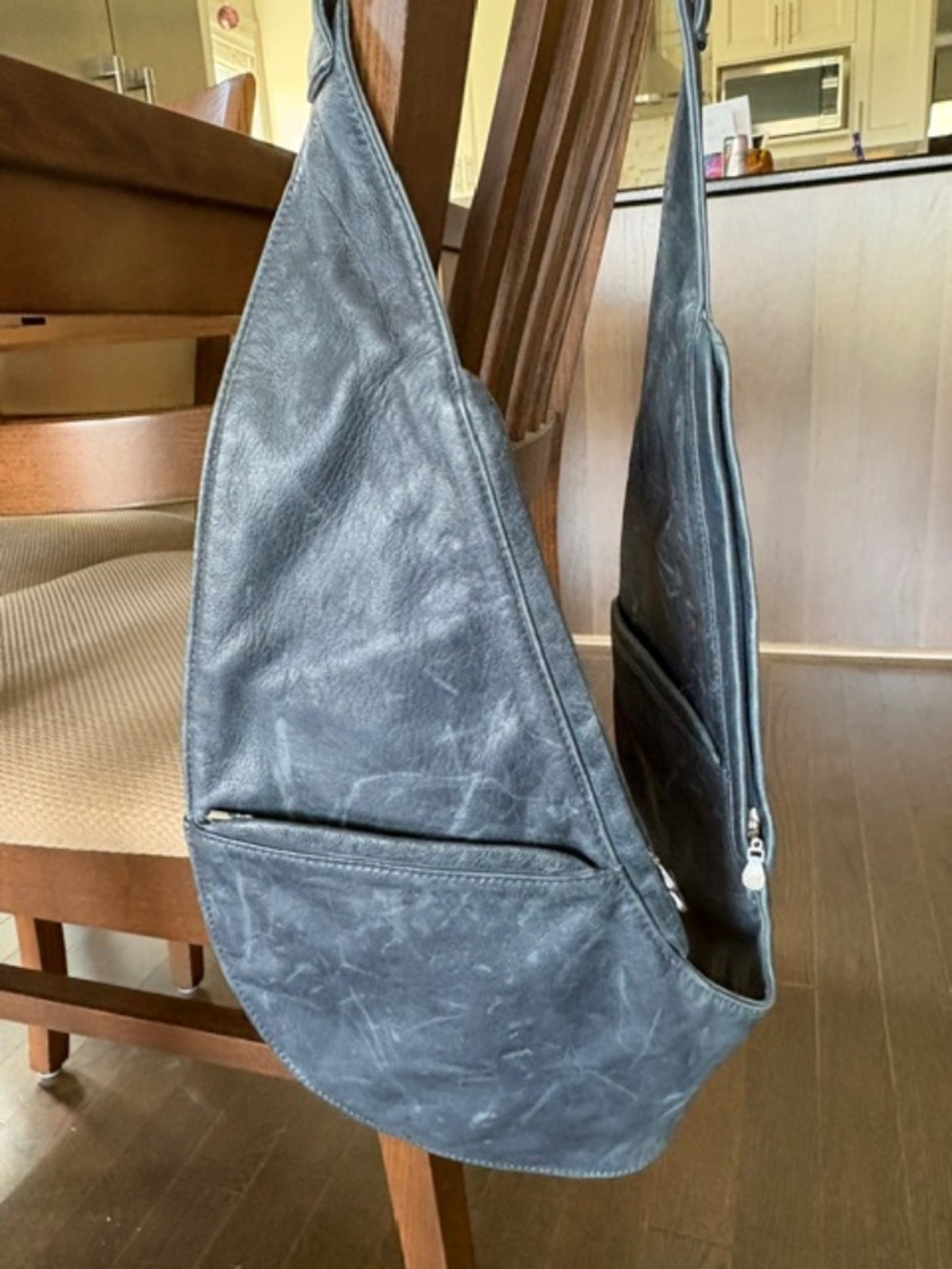 SASH genuine leather crossbody sling bag blue gray mottled multi pockets